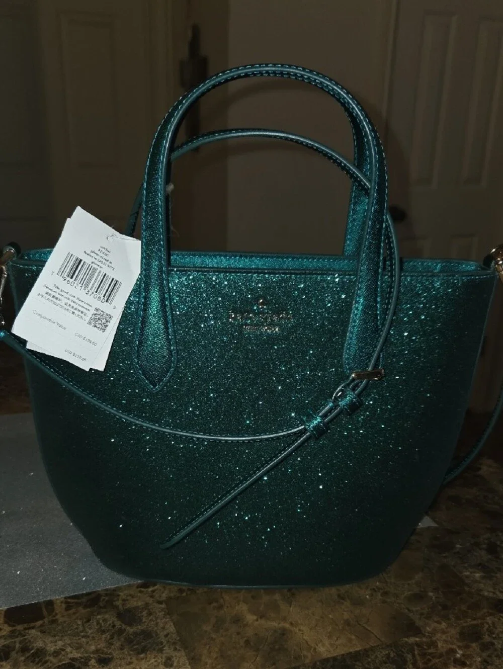 Kate Spade Teal Glitter Satchel with Matching Cardholder Set